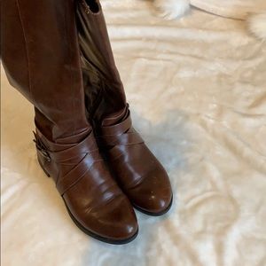 Brown Wide Calf Leather Boots